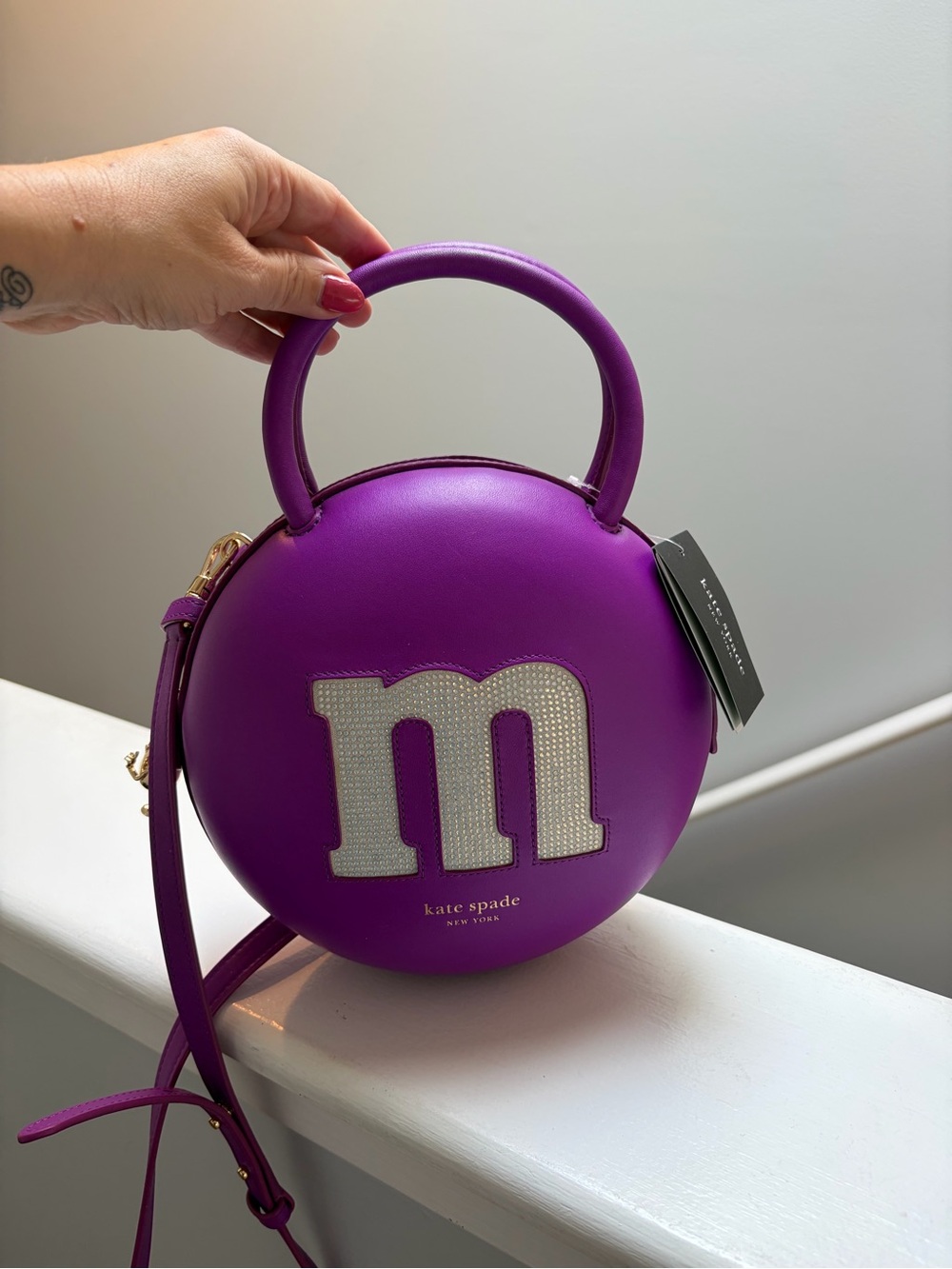 kate spade Purple Round Mini Top-Handle Bag with Crystal 'm' Detail